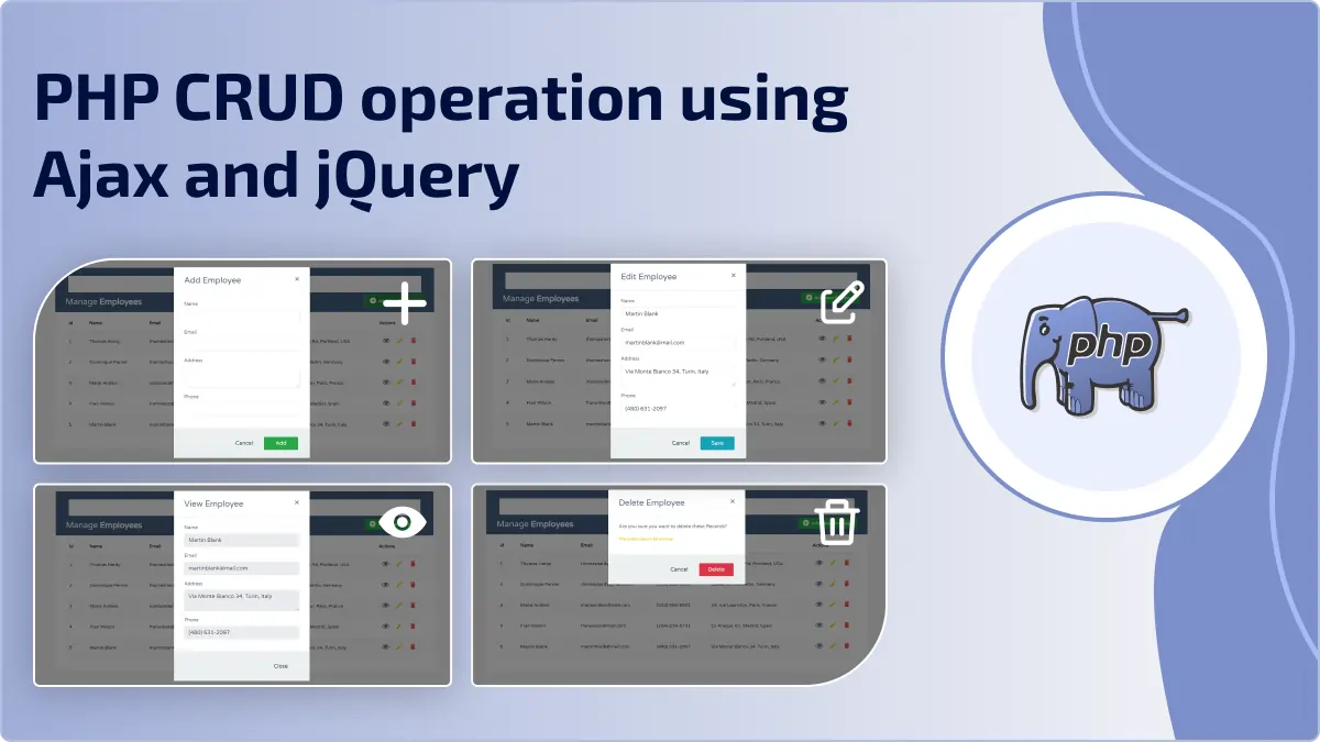 PHP CRUD Operation Using Ajax and jQuery without page reload