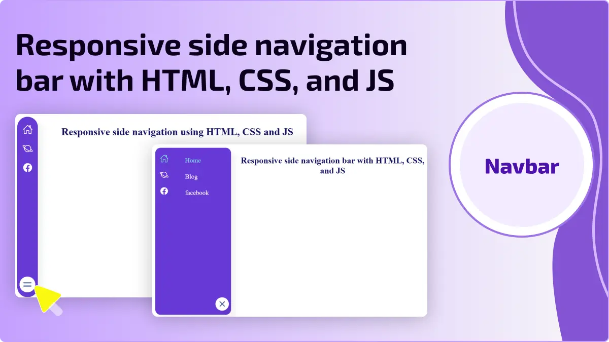 Responsive side navigation bar with HTML, CSS, and JavaScript